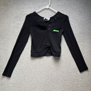 No One Else Chuu Crop Top Shirt Womens Small Black Long Sleeve